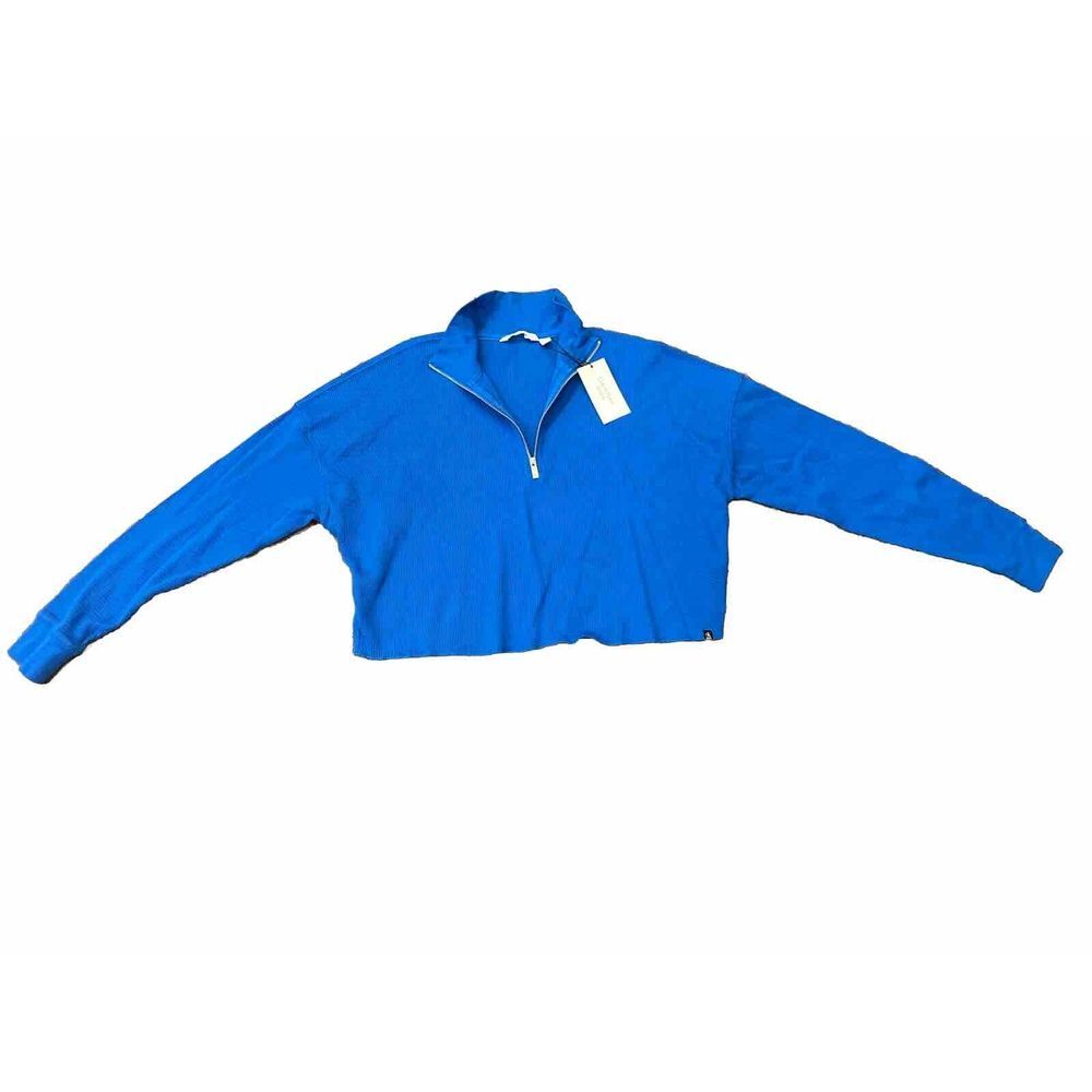 Women's Calvin Klein Jeans Cropped Long Sleeve Half  Zip Up Top Blue Size Medium